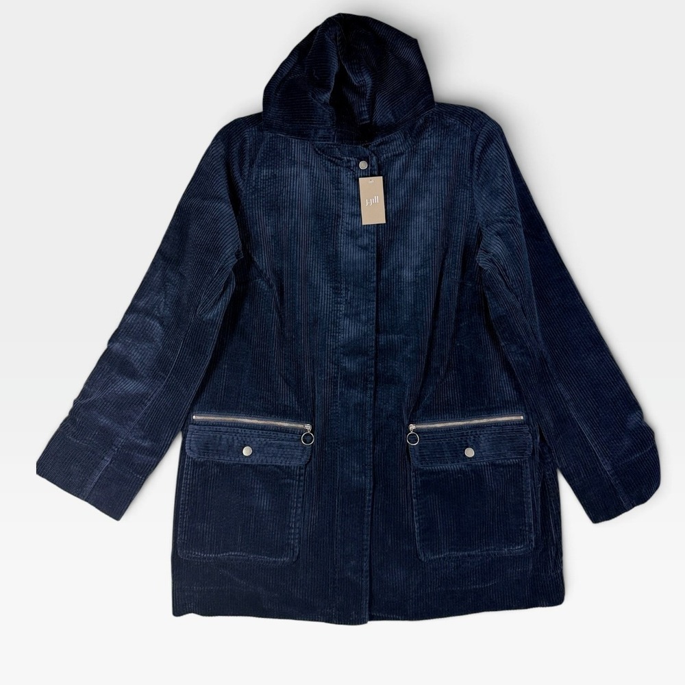 J. Jill Corduroy Hooded Parka Jacket Womens Medium Navy Blue Cotton NWT